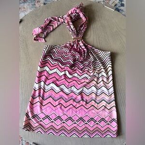 Jennifer Lopez Halter Top – XS – Pink/White/Black Geometric Print – Summer Ready